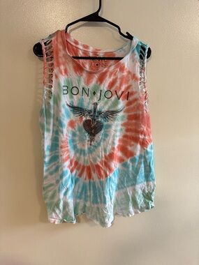Vinyl Icons Bon Jovi Tie Dye Cutout Tank Top | Distressed Band Tee